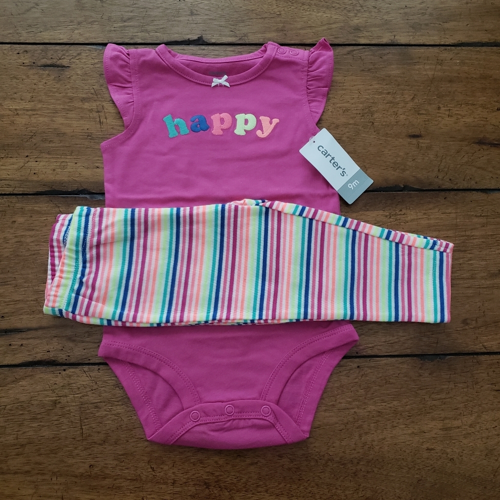 NWT Happy Onesie with matching striped pants